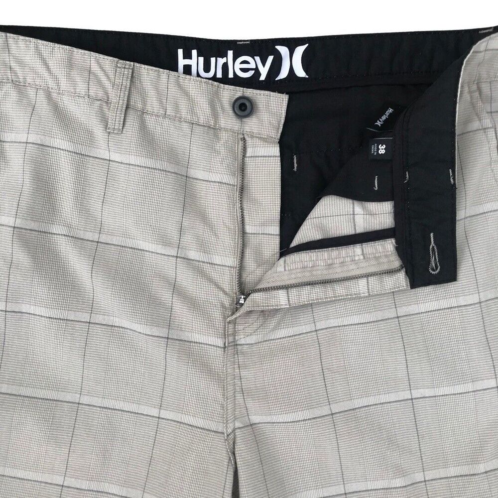 Hurley Golf Chino Plaid Shorts Men's Size 38 Khaki Checkered Flat Front Pockets - Picture 4 of 16